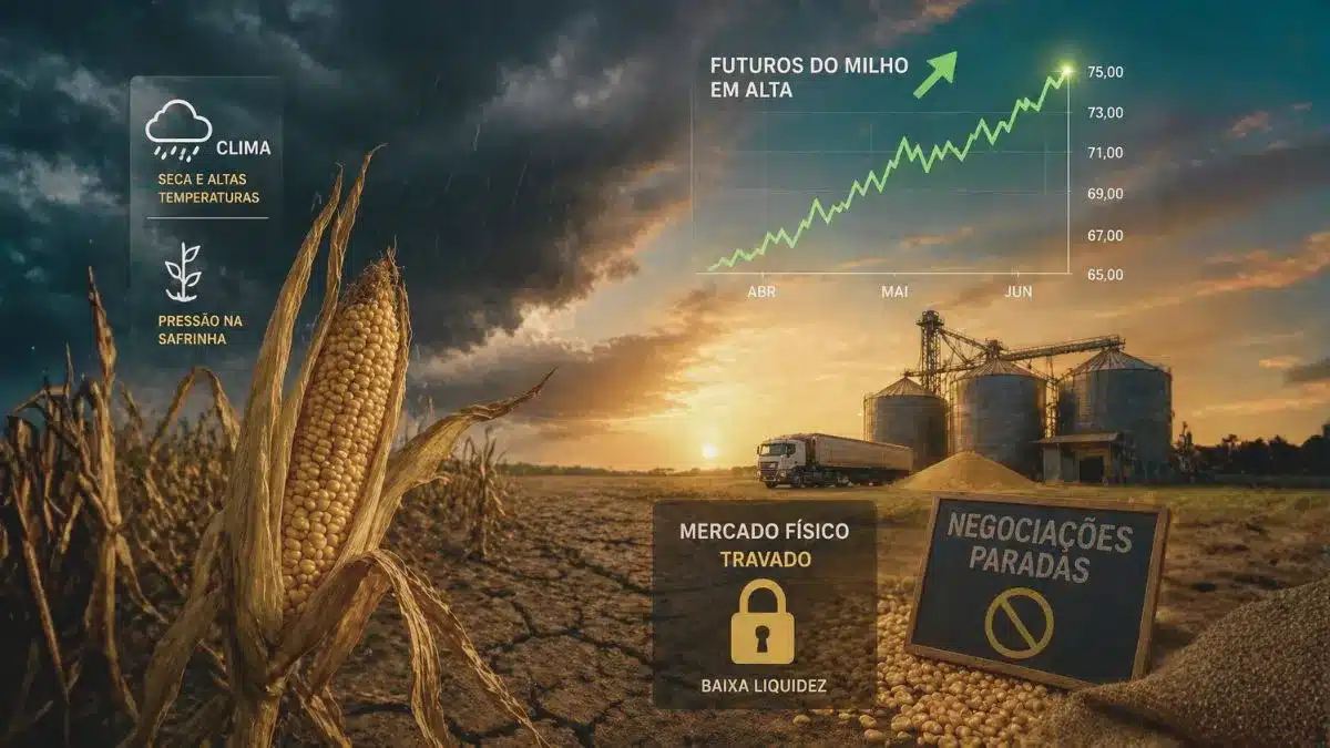 Clima pressiona safrinha e eleva futuros do milho, enquanto o mercado físico fica travado pela baixa liquidez